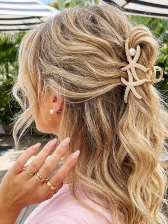 2 PCS Starfish Hair Clip Gold Large Claw Clip for Thick Hair